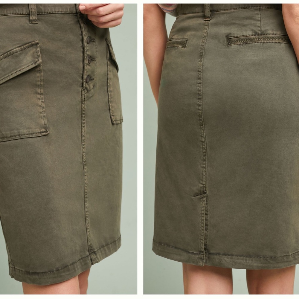 Anthro Pilcro Khaki Green Chino Skirt Sz 10 - Picture 2 of 10
